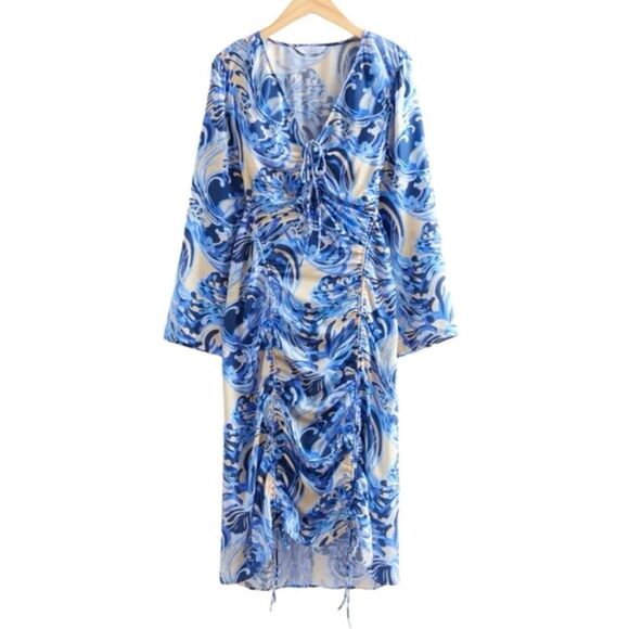 & OTHER STORIES Midi Dress in Blue Print Size 0 - Picture 5 of 15